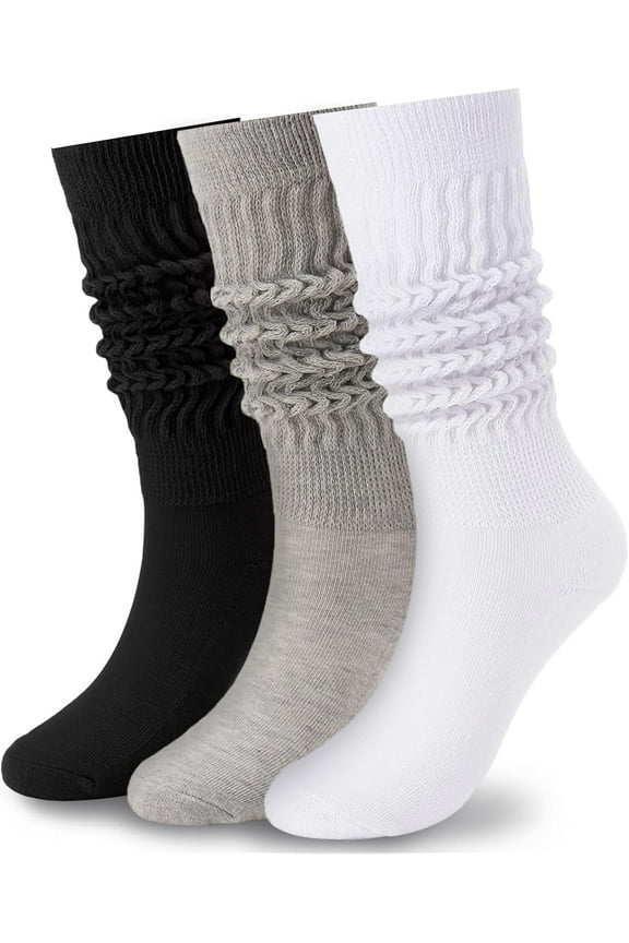 Only Available at LEMORE 3 Pairs Slouch Socks for Women Size 9-11 Soft Extra Long Scrunch Knee High Boot Socks