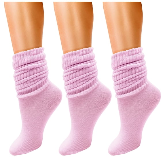 3 Pairs Slouch Socks for Women, Soft Extra Long Scrunch Knee High Sock, Bulk Pack, White, One Size