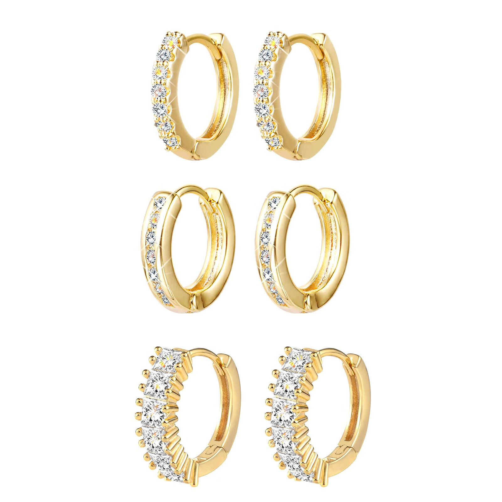 3 Pairs Small Huggie Hoop Earrings Set Gold Lightweight Huggie Hoops