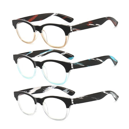 3 Pairs Small Square Reading Glasses Spring Hinges Readers