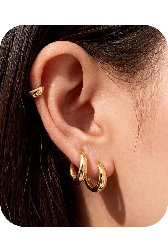 3 Pairs Small Sterling Silver Huggie Hoop Earrings Set for Women - Lightweight Hypoallergenic Mini Cartilage Hoops, Perfect for Ear Piercing & Daily Wear | Dainty Jewelry Gift, 3Pairs 10mm(Golden)