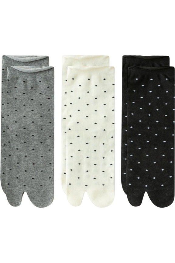 3 Pairs Soft Tabi Toe Socks, Japanese Style Polka Dot Two-Toed Socks Split Toe Calf Socks Elastic Flip Flop Socks Casual Knit Sock for Men and Women