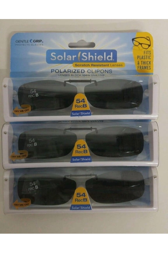 3 Pairs Solar Shield Lens 54 Rec b Ultralight Polarized Clip on Sunglasses 100% Uva/uvb Protection