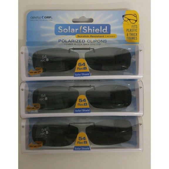 3 Pairs Solar Shield Lens 54 Rec b Ultralight Polarized Clip on Sunglasses 100% Uva/uvb Protection