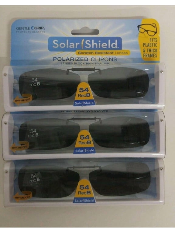 3 Pairs Solar Shield Lens 54 Rec b Ultralight Polarized Clip on Sunglasses 100% Uva/uvb Protection