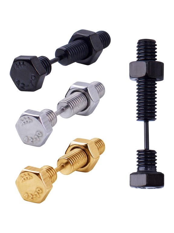 3 Pairs Stainless Steel Punk Style Earrings Cool Screw on Earring Studs Backs Piercing Jewelry with A Plastic Box for Men Women Earring Backs, 3 Colors, 34 mm x 7.7 mm
