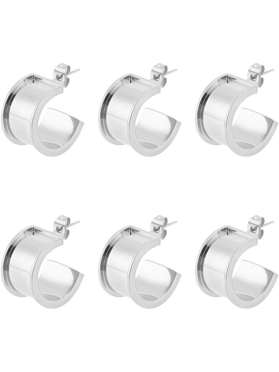 3 Pairs Stainless Steel Round Stud Earring Finding Blank Grooved Earring Settings for Inlay Earring Making Stainless Steel Color 20x12.5mm for DIY
