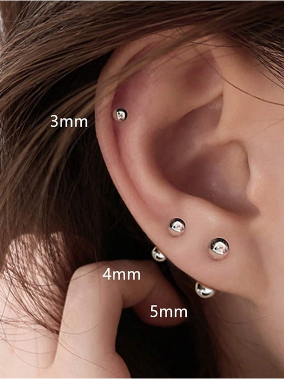 3 Pairs Stainless Steel Silver Ball Stud Earrings, Minimalist 3mm 4mm 5mm Set