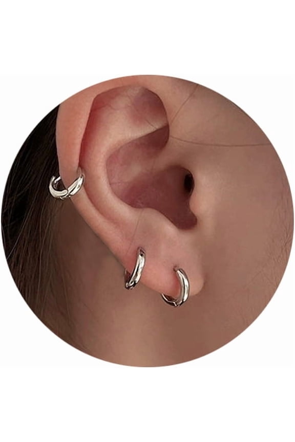 3 Pairs Sterling Silver Small Hoop Earrings for Women - Lightweight Tiny Huggie Hoops, Hypoallergenic Mini Cartilage Earrings, Value Pack of Sterling Silver Earrings for Daily Wear & Gifting