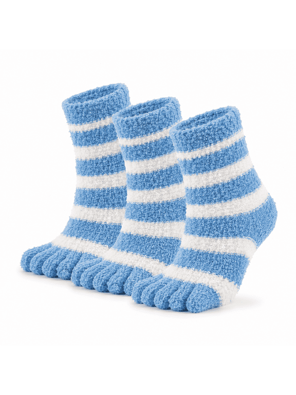 3 Pairs Striped Toe Socks, Soft Stretchy Toe Socks, Breathable Comfortable Socks for Everyday Wear, One Size, Blue