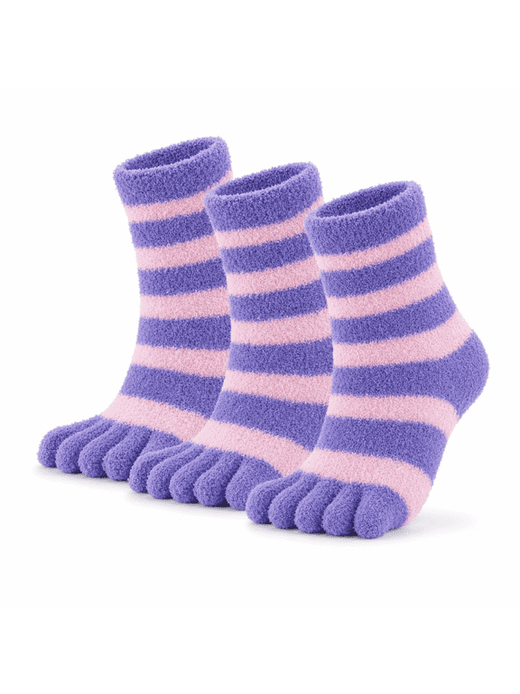 3 Pairs Striped Toe Socks, Soft Stretchy Toe Socks, Breathable Comfortable Socks for Everyday Wear, One Size, Purple