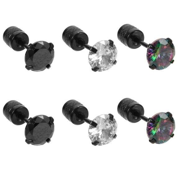 3 Pairs Stud Earrings Titanium Steel Earrings Cubic Zirconia Earrings for Women Men