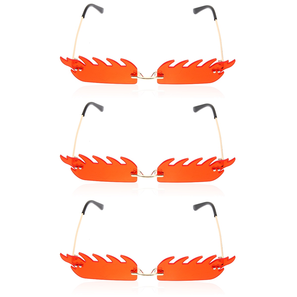 3 Pairs Sun Glasses Wave Fire Frameless Eyewear Disco Party Eyeglasses