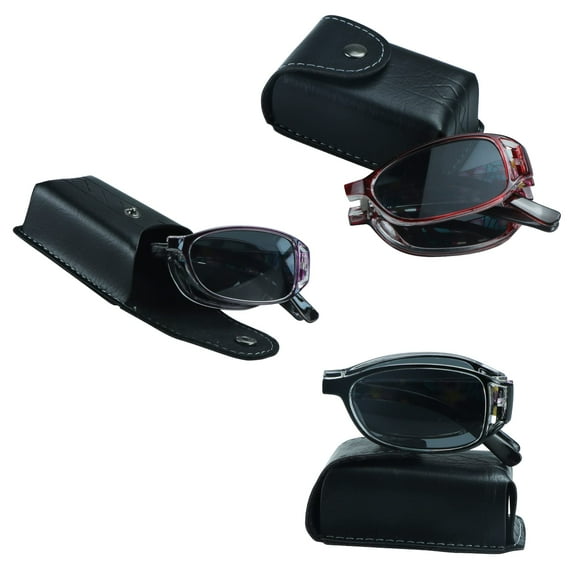 3 Pairs Sunglasses Foldable with Blue Light Blocking lens Compact Folding Glasses for Women (3 Color, +1.00 Magnification)