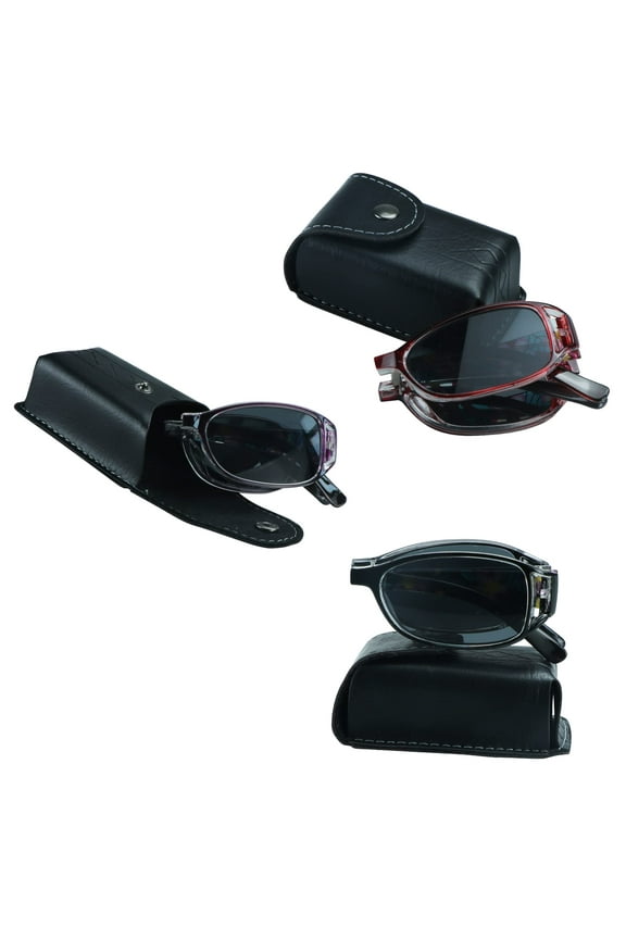 3 Pairs Sunglasses Foldable with Blue Light Blocking lens Compact Folding Glasses for Women (3 Color, +2.00 Magnification)