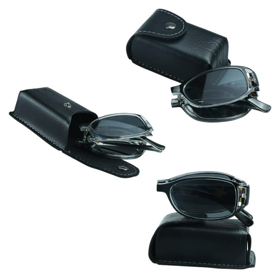 3 Pairs Sunglasses Foldable with Blue Light Blocking lens Compact Folding Glasses for Women (Black, +1.75 Magnification)