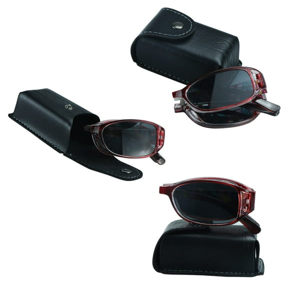 3 Pairs Sunglasses Foldable with Blue Light Blocking lens Compact Folding Glasses for Women (Red, +0.50 Magnification)