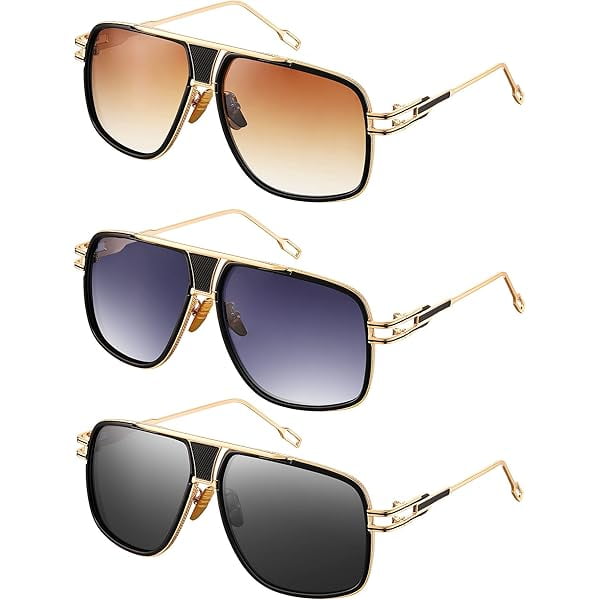 3 Pairs Sunglasses for Men Retro Men Shades Glasses Fashion Metal Gold Frame Oversized Sun Glasses