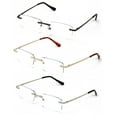 thumbnail image 1 of 3 Pairs Super Lightweight Slim Sleek Full Rimless Reading Glasses Metal Frame- Rectangular Anti Blue Blocker UV Protection Reader Clear Lens 0.00, 1 of 6