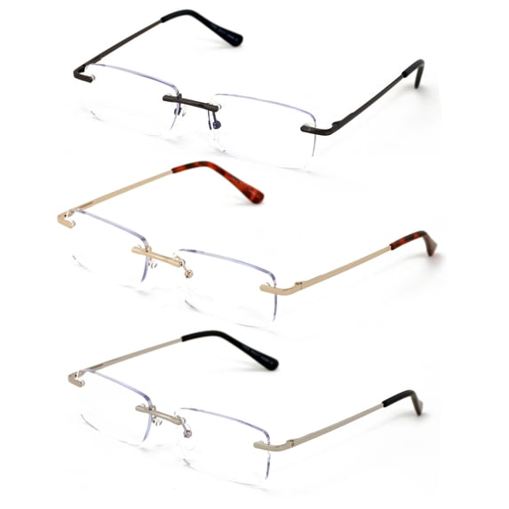 3 Pairs Super Lightweight Slim Sleek Full Rimless Reading Glasses Metal ...
