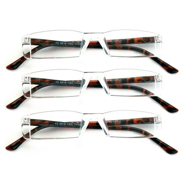 3 Pairs Super Lightweight Slim Sleek Rectangular Reading Glasses - Spring Hinge Modern Reader +1.25