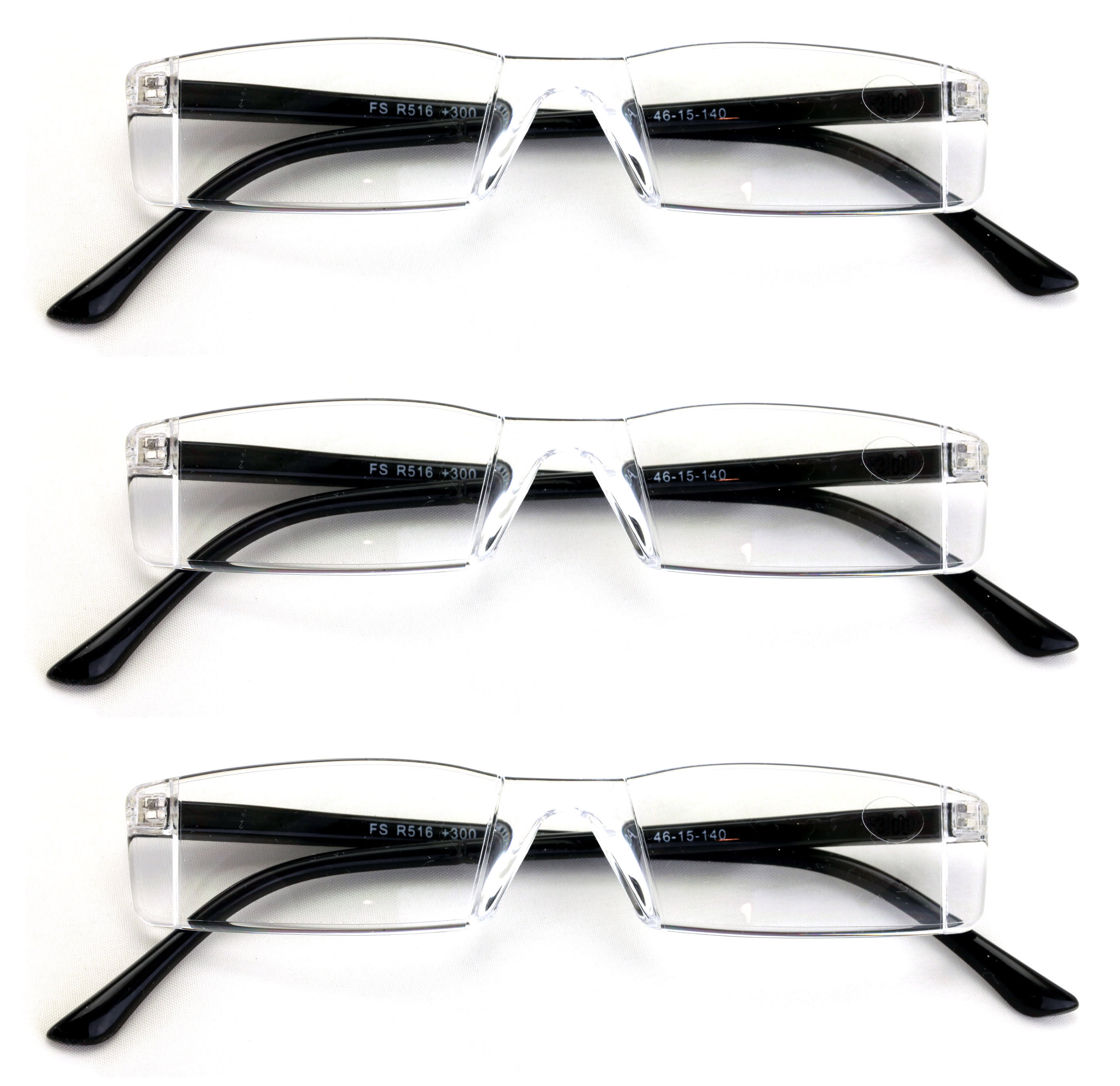 Modern Reader 3 Pairs Super Lightweight Slim Sleek Rectangular Reading Glasses ...