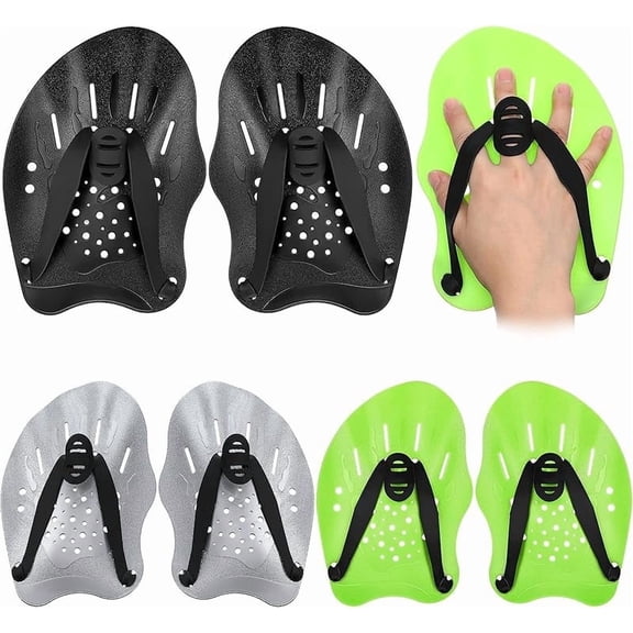 3 Pairs Swim Paddles for Lap Swimming, Hand Paddles with Adjustable Straps Hand Fins Flippers for Adult Men Women Children Pool Training Accessories Green, Gray, Black