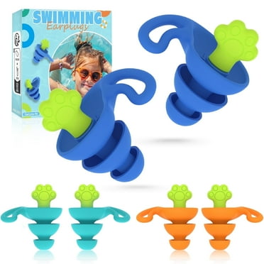 3 Pairs Swimming Earplugs, Silicone Comfortable Earplugs with Storage Case, Fits Small Ears and Adults, Suitable for Swimming, Bathing, Surfing – Blue/Green/Orange-S