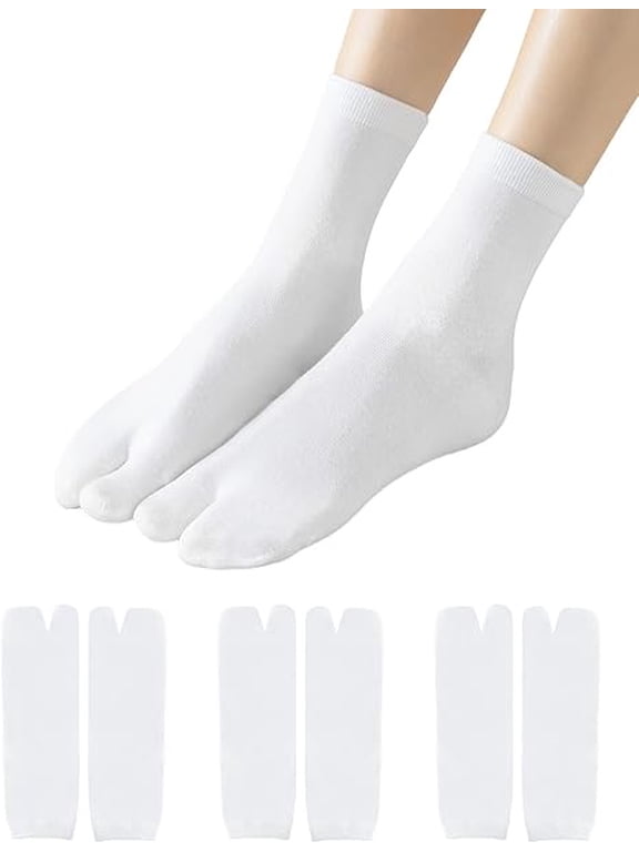 3 Pairs Tabi Split Toe Crew Socks, Cotton Japanese Style Flip Flop Socks, Unisex Socks for Men & Women, US Size 5-9