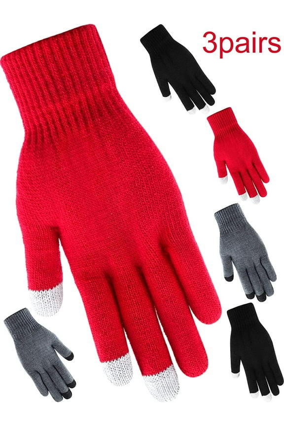 3 Pairs Texting Gloves Touchscreen Gloves Stretch Knitted Mechanic Gloves Winter Warm Gloves (Short Full Finger Style)