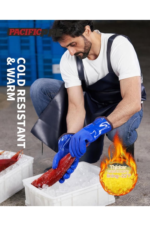 3 Pairs Thermal Insulated Freezer Gloves for Winter, Chemical & Oil Resistant, Waterproof, Men and Women, Blue, Large