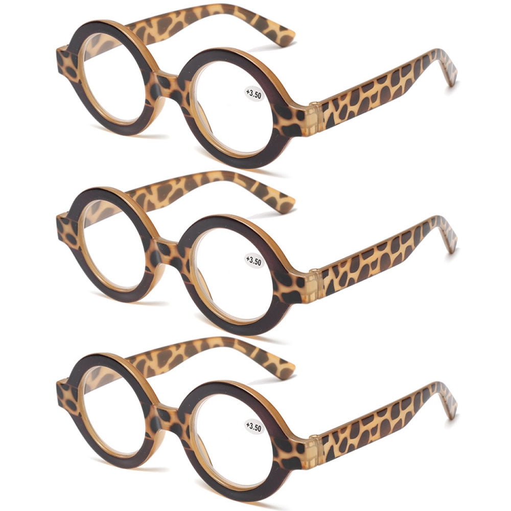 3 Pairs of Thick Blue Light Blocking Reading Glasses +3.0, Round Classic Plastic Brown Tortoiseshell Readers 3.00 for women, Fashion Presbyopia Glasses +300 Strength