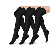 Zendure 3 Pairs Thigh High Compression Socks 15-20 mmHg, Upgraded Over Knee High Stockings for Women Men, Graduated Support for Running, Travel, Cycling, Daily Wear, L/XL Black