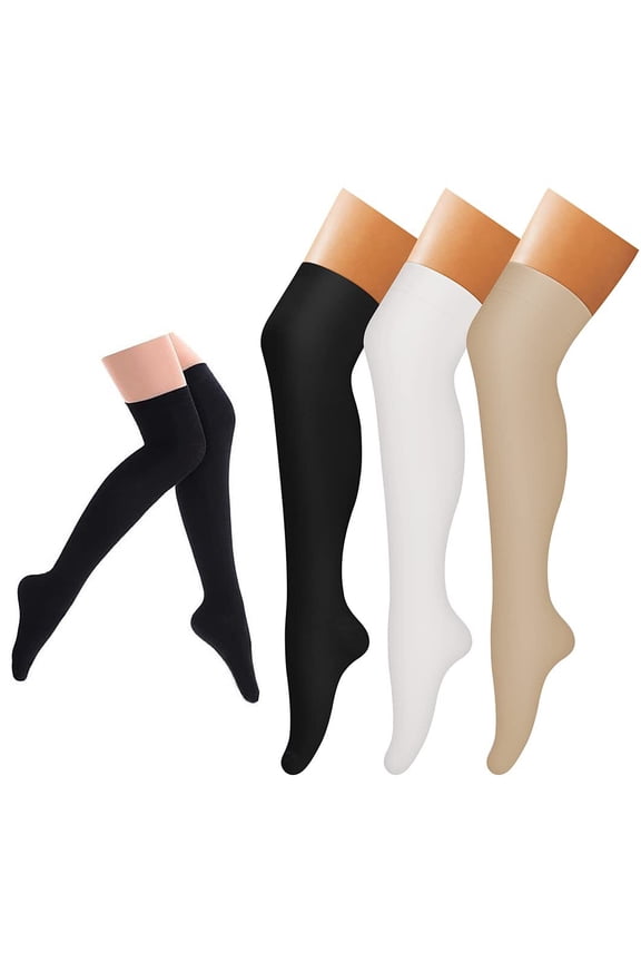 3 Pairs Thigh High Compression Socks for Women and Men Circulation 20-30 mmhg, Best Support for Running, Cycling, Nursing