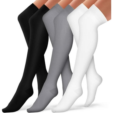 3 Pairs Thigh High Compression Socks for Women and Men Circulation 20-30 mmhg Over the Knee, Best Support for Running, Cycling, Nursing