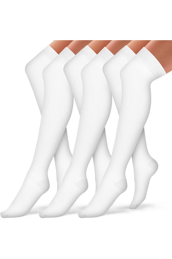 3 Pairs Thigh High Compression Socks for Women and Men Circulation 20-30 mmhg Over the Knee, Best Support for Running, Cycling, Nursing