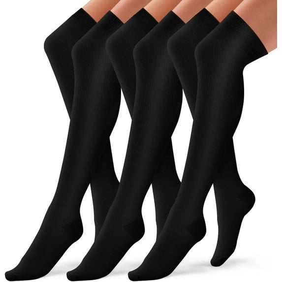 3 Pairs Thigh High Compression Socks for Women and Men Circulation 20-30 mmhg Over the Knee, Best Support for Running, Cycling, Nursing