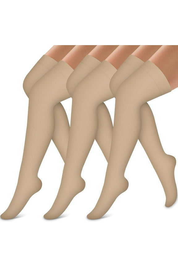 3 Pairs Thigh High Compression Socks for Women and Men Circulation Over the Knee-Best Support for Running,Travel