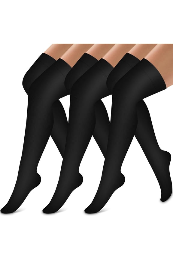 3 Pairs Thigh High Compression Socks for Women and Men Circulation Over the Knee-Best Support for Running,Travel