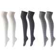 thumbnail image 1 of 3 Pairs Thigh High Socks Over Knee Socks Cotton Thigh High Knit Boot Stockings, 1 of 3