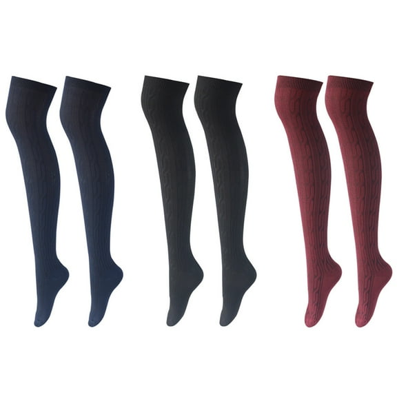 3 Pairs Thigh High Socks Over Knee Socks Cotton Thigh High Knit Boot Stockings