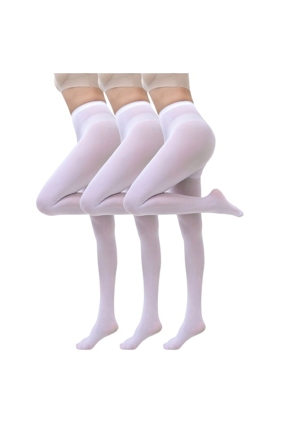 3 Pairs Tights for Women Opaque High Waisted Stockings Teen Girls Footed Pantyhose White L