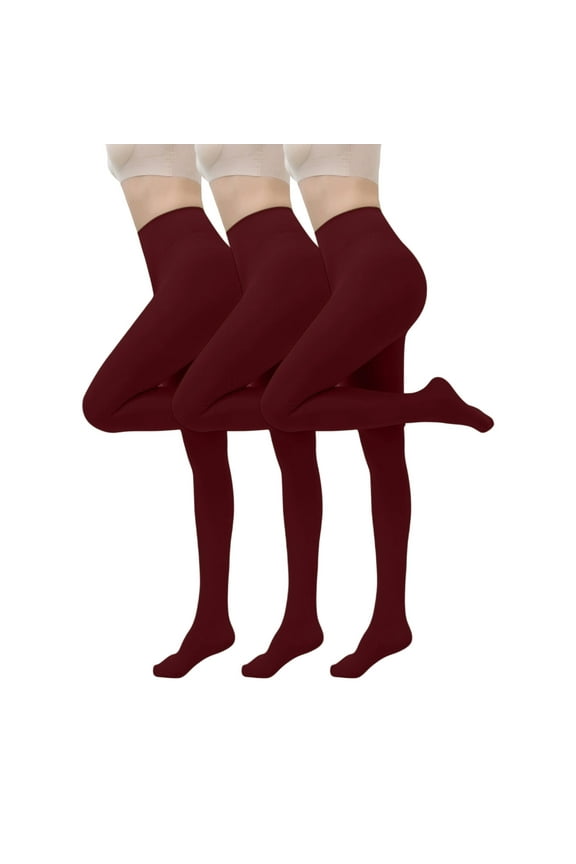3 Pairs Tights for Women Opaque High Waisted Stockings Teen Girls Footed Pantyhose Wine M