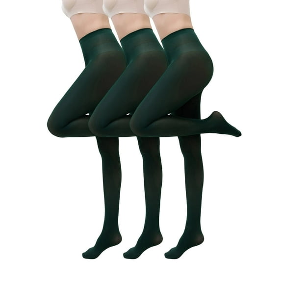3 Pairs Tights for Women Thigh High Stockings 40D Sheer Footed Pantyhose Opaque Solid High Waisted Stretch Leggings (L, Army Green)