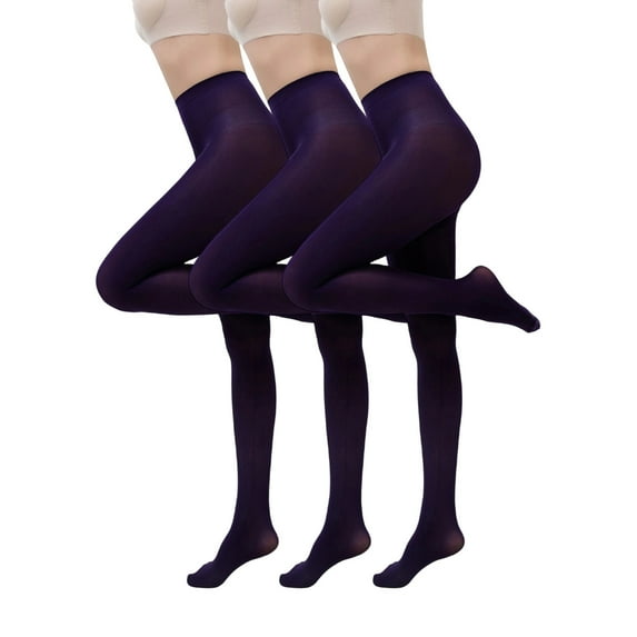 3 Pairs Tights for Women Thigh High Stockings 40D Sheer Footed Pantyhose Opaque Solid High Waisted Stretch Leggings (M, Purple)