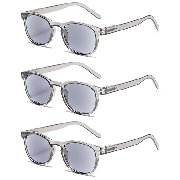 3 Pairs Tinted Reading Glasses Sunglasses Gray Lens Readers Rectangle