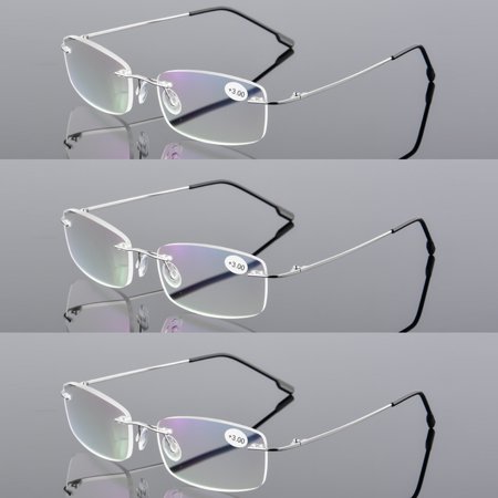 3 Pairs Titanium Alloy Rimless Reading Glasses Rectangular Readers Retro for Mens Womens