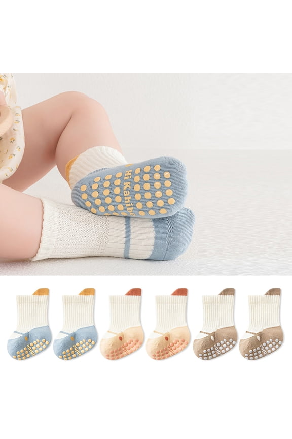 3 Pairs Toddler Non Slip Socks, Cute Baby Socks with Grips Crew Socks for Newborn Infants and Toddler Boy Girl