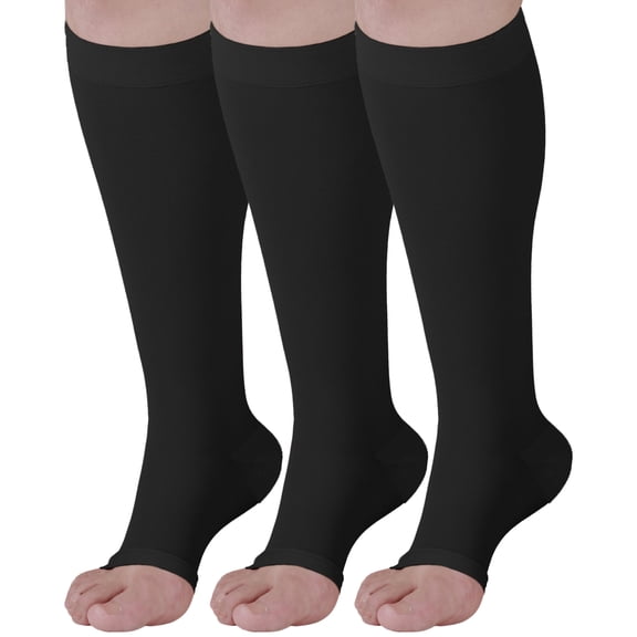 (3 Pairs) Toeless Compression Socks for Women&Men 20-30mmHg - Black, Small