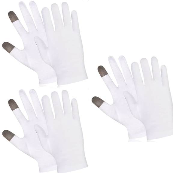 3 Pairs Touch Screen Moisturizing Gloves Cotton Moisturizing Gloves for OverNight Bedtime Heal Eczema Sleeping Lotion Hand Spa Treatment Gloves Repair Rough Cracked Dry Chapped Hands Skin, White